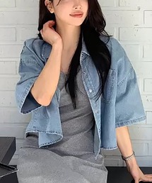 ハーフスリーブワイドデニムシャツ
