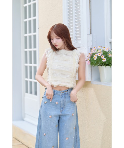 MISTREASS（ミストレアス）の「Sheer Sparkle Frill Top（シャツ/ブラウス・レディース・アイボリー・FREE）」の2枚目の写真