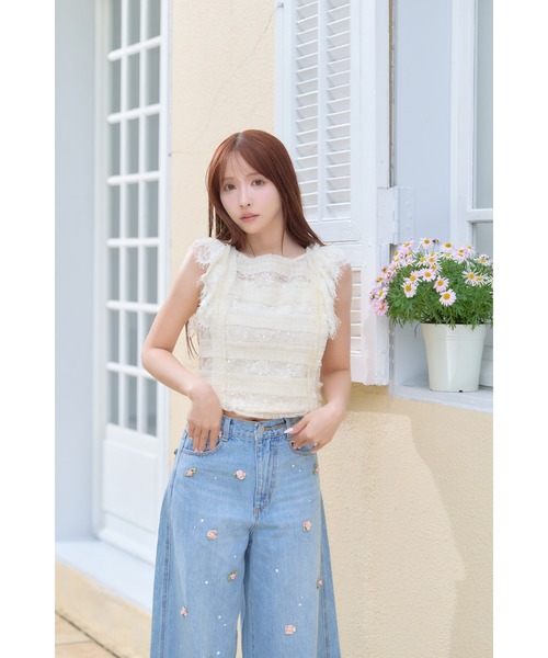MISTREASS（ミストレアス）の「Sheer Sparkle Frill Top（シャツ/ブラウス・レディース・アイボリー・FREE）」の3枚目の写真