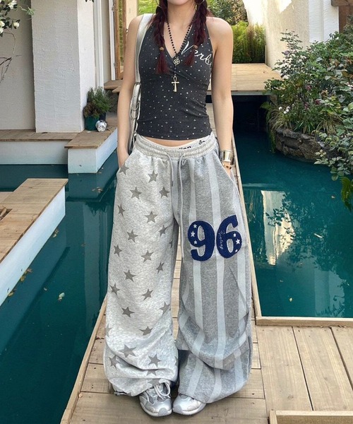 AsheKsha（アシクシャ）の「星と数字のグレー切り替えパンツ（スウェットパンツ・レディース・グレー・F）」の6枚目の写真