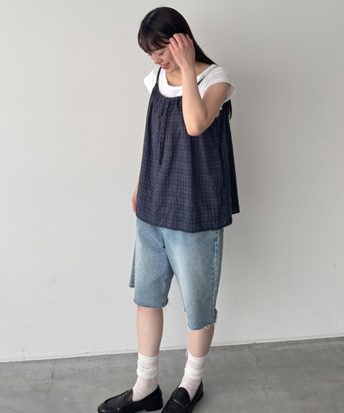 CANAL JEAN(キャナルジーン)の「El mar ガーゼチェックキャミチュニック(シャツ/ブラウス・レディース・ネイビー・ONE SIZE)」の7枚目の写真
