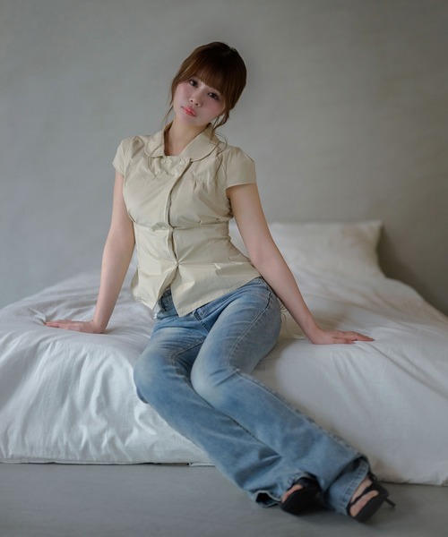 M DOLLY(エムドリー)の「French button betty tops / フレンチボタンベティトップス(シャツ/ブラウス・レディース・ホワイト/ベージュ・FREE)」の5枚目の写真