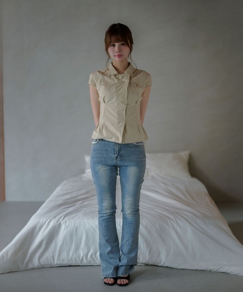 M DOLLY(エムドリー)の「French button betty tops / フレンチボタンベティトップス(シャツ/ブラウス・レディース・ホワイト/ベージュ・FREE)」の6枚目の写真