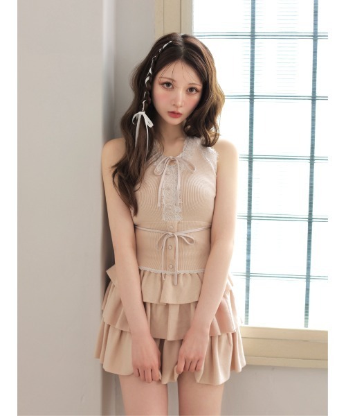 M me eme(エムミーエメ)の「Ribbon lace fit line setup(eme11083)(セットアップ・レディース・ピンク/グレー・FREE)」の15枚目の写真