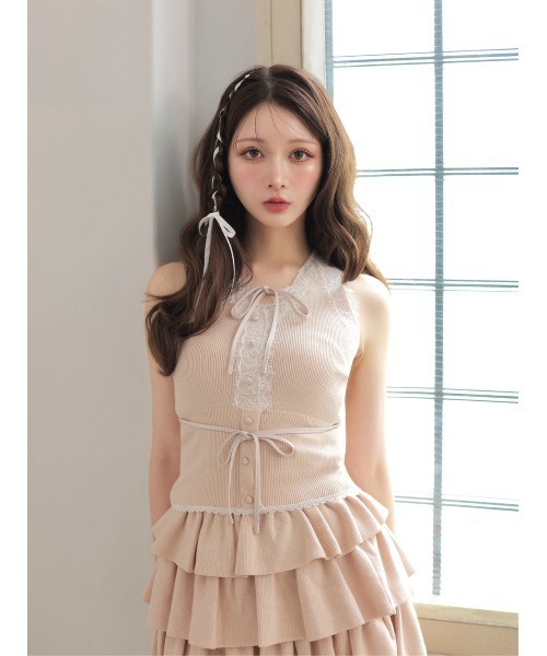 M me eme(エムミーエメ)の「Ribbon lace fit line setup(eme11083)(セットアップ・レディース・ピンク/グレー・FREE)」の16枚目の写真
