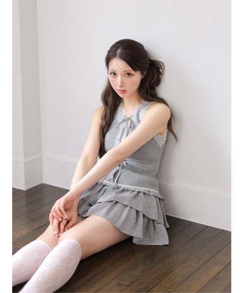 M me eme(エムミーエメ)の「Ribbon lace fit line setup(eme11083)(セットアップ・レディース・ピンク/グレー・FREE)」の19枚目の写真