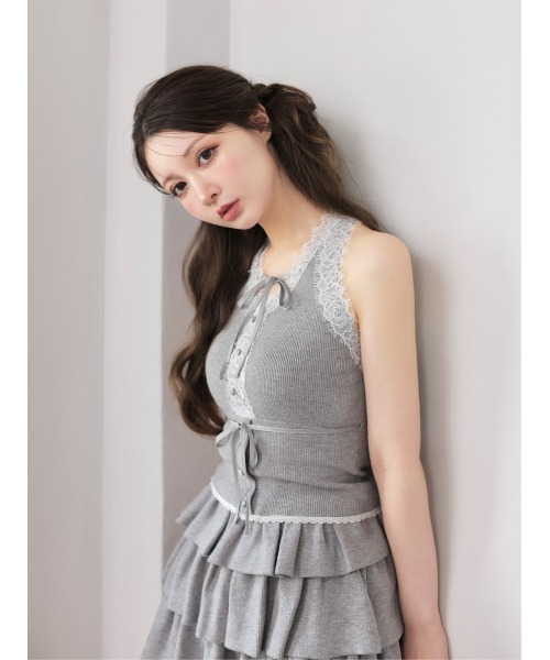 M me eme(エムミーエメ)の「Ribbon lace fit line setup(eme11083)(セットアップ・レディース・ピンク/グレー・FREE)」の10枚目の写真
