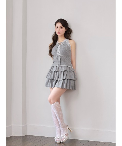 M me eme(エムミーエメ)の「Ribbon lace fit line setup(eme11083)(セットアップ・レディース・ピンク/グレー・FREE)」の11枚目の写真
