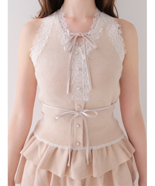 M me eme(エムミーエメ)の「Ribbon lace fit line setup(eme11083)(セットアップ・レディース・ピンク/グレー・FREE)」の4枚目の写真