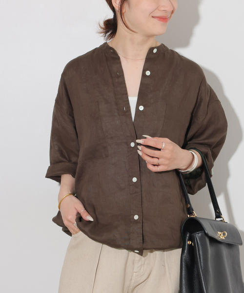 JOURNAL STANDARD relume（ジャーナルスタンダード　レリューム）の「《追加 / 新色》カラーリネンドロストシャツ（シャツ/ブラウス・レディース・ホワイト/ダークブルー/ブルー系その他/ネイビー/ブラウン・FREE）」の3枚目の写真
