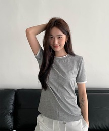レイヤード風センターシーム半袖トップス/Tシャツ