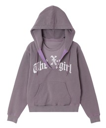 LAYERED STYLE FRONT SLIT SWEAT HOODIE