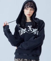 LAYERED STYLE FRONT SLIT SWEAT HOODIE