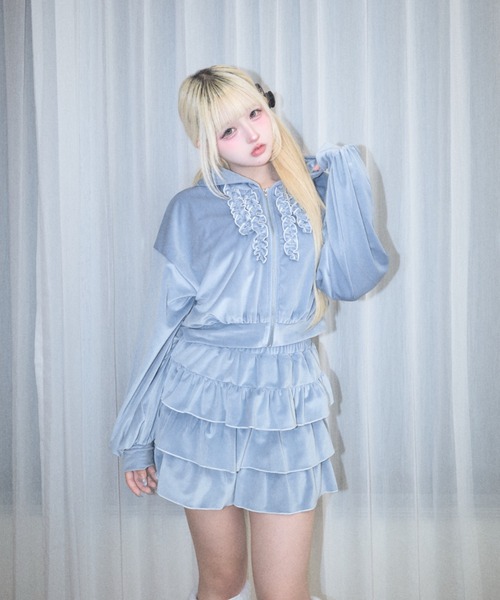 Lovilyn(ラヴィリン)の「フリルベロアジャージパーカー(パーカー・レディース・ブラウン/サックスブルー/ピンク・FREE)」の15枚目の写真