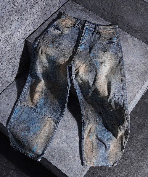 1111clothing（ワンフォークロージング）の「ヴィンテージ加工 バレルジーンズ / Vintage Wash Barrel Leg Jeans（デニムパンツ・メンズ・ブルー・XL/L/M）」の3枚目の写真