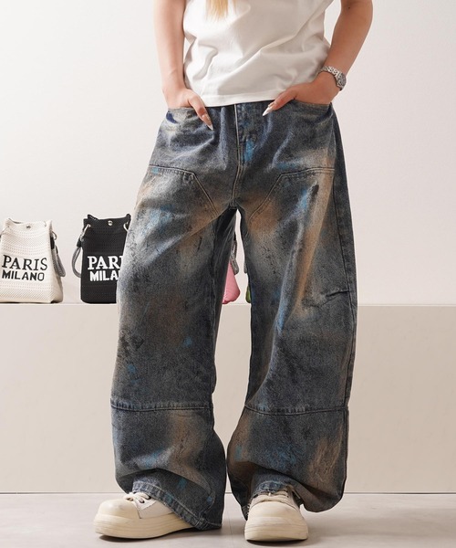 1111clothing（ワンフォークロージング）の「ヴィンテージ加工 バレルジーンズ / Vintage Wash Barrel Leg Jeans（デニムパンツ・メンズ・ブルー・XL/L/M）」の6枚目の写真