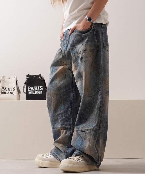 1111clothing（ワンフォークロージング）の「ヴィンテージ加工 バレルジーンズ / Vintage Wash Barrel Leg Jeans（デニムパンツ・メンズ・ブルー・XL/L/M）」の7枚目の写真