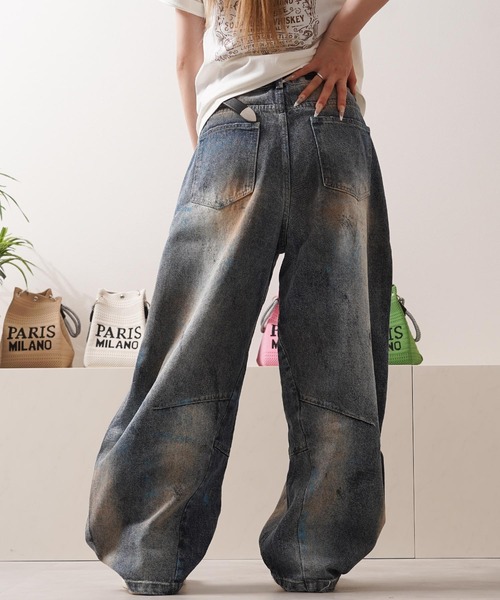 1111clothing（ワンフォークロージング）の「ヴィンテージ加工 バレルジーンズ / Vintage Wash Barrel Leg Jeans（デニムパンツ・メンズ・ブルー・XL/L/M）」の8枚目の写真