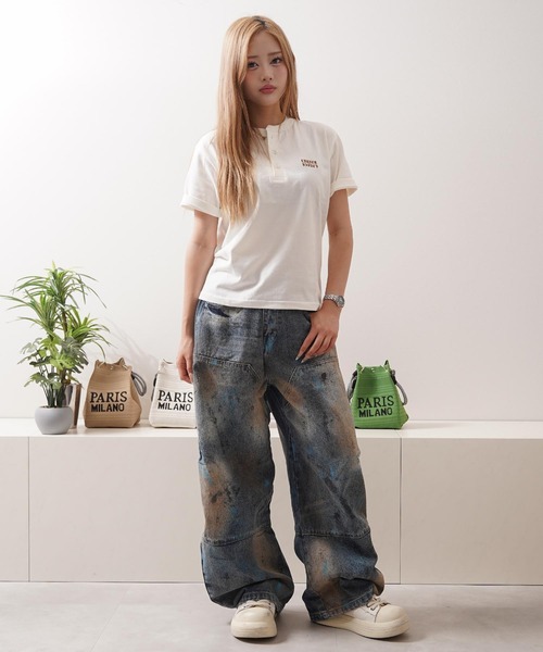 1111clothing（ワンフォークロージング）の「ヴィンテージ加工 バレルジーンズ / Vintage Wash Barrel Leg Jeans（デニムパンツ・メンズ・ブルー・XL/L/M）」の11枚目の写真