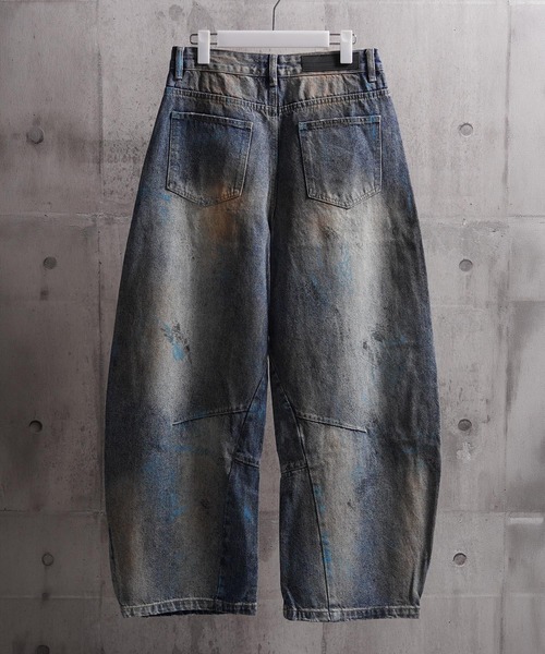 1111clothing（ワンフォークロージング）の「ヴィンテージ加工 バレルジーンズ / Vintage Wash Barrel Leg Jeans（デニムパンツ・メンズ・ブルー・XL/L/M）」の5枚目の写真