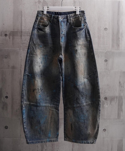 1111clothing（ワンフォークロージング）の「ヴィンテージ加工 バレルジーンズ / Vintage Wash Barrel Leg Jeans（デニムパンツ・メンズ・ブルー・XL/L/M）」の4枚目の写真