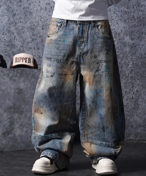 1111clothing（ワンフォークロージング）の「ヴィンテージ加工 バレルジーンズ / Vintage Wash Barrel Leg Jeans（デニムパンツ・メンズ・ブルー・XL/L/M）」の14枚目の写真