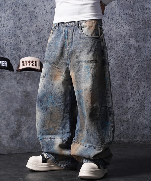 1111clothing（ワンフォークロージング）の「ヴィンテージ加工 バレルジーンズ / Vintage Wash Barrel Leg Jeans（デニムパンツ・メンズ・ブルー・XL/L/M）」の15枚目の写真
