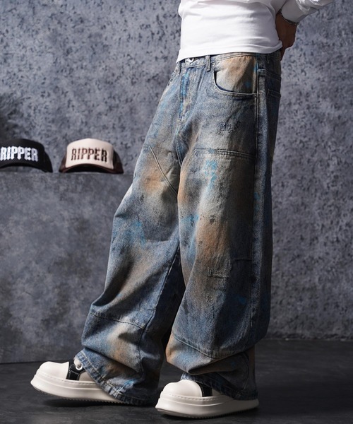 1111clothing（ワンフォークロージング）の「ヴィンテージ加工 バレルジーンズ / Vintage Wash Barrel Leg Jeans（デニムパンツ・メンズ・ブルー・XL/L/M）」の16枚目の写真