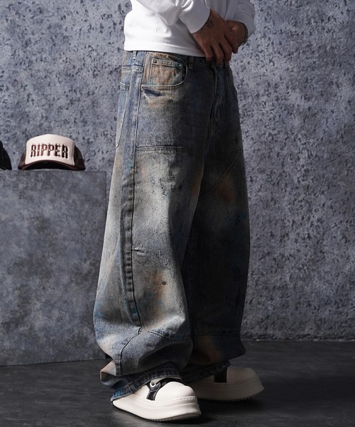 1111clothing（ワンフォークロージング）の「ヴィンテージ加工 バレルジーンズ / Vintage Wash Barrel Leg Jeans（デニムパンツ・メンズ・ブルー・XL/L/M）」の19枚目の写真
