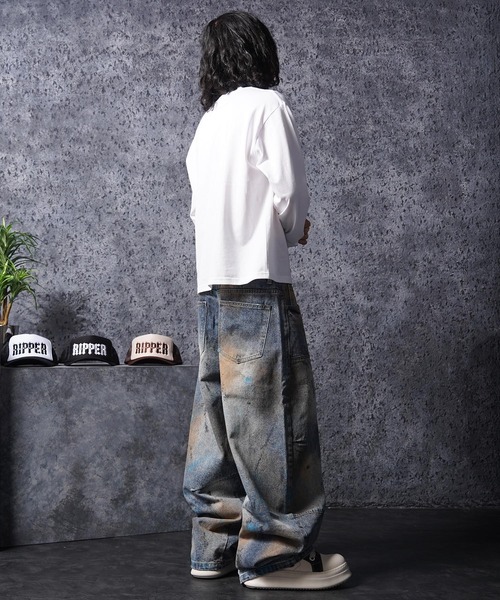 1111clothing（ワンフォークロージング）の「ヴィンテージ加工 バレルジーンズ / Vintage Wash Barrel Leg Jeans（デニムパンツ・メンズ・ブルー・XL/L/M）」の21枚目の写真