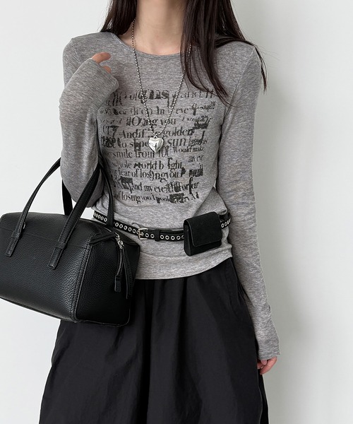 Girly Doll（ガーリードール）の「レタリングプリントロングTシャツ（シャツ/ブラウス・レディース・ホワイト/ライトグレー・FREE）」の10枚目の写真