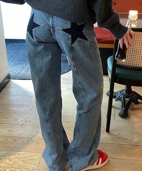 boemy(ボエミー)の「スターデザイン ストレートデニム(デニムパンツ・レディース・ブルー系その他/ブルー・L/M/S)」の2枚目の写真