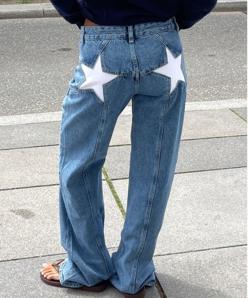 boemy(ボエミー)の「スターデザイン ストレートデニム(デニムパンツ・レディース・ブルー系その他/ブルー・L/M/S)」の1枚目の写真