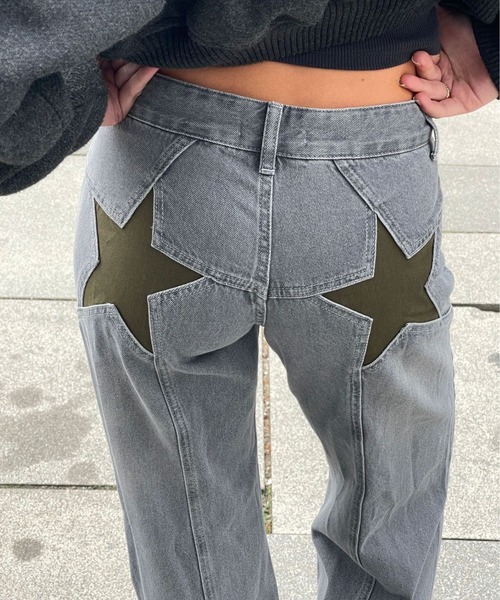 boemy(ボエミー)の「スターデザイン ストレートデニム(デニムパンツ・レディース・ブルー系その他/ブルー・L/M/S)」の5枚目の写真