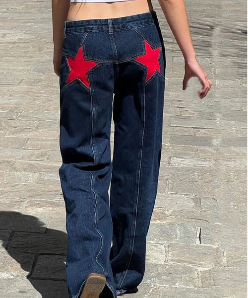 boemy(ボエミー)の「スターデザイン ストレートデニム(デニムパンツ・レディース・ブルー系その他/ブルー・L/M/S)」の6枚目の写真