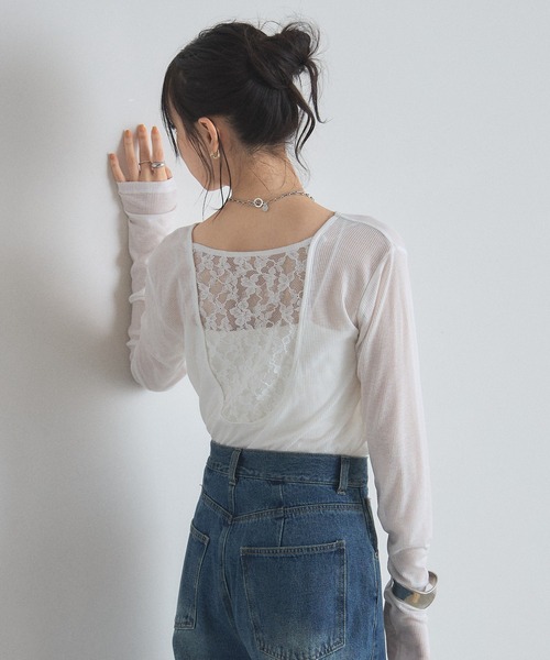 &. NOSTALGIA(アンドドットノスタルジア)の「バックレース切替シアートップス(Tシャツ/カットソー・レディース・オフホワイト/ブラック/グレー・FREE)」の1枚目の写真