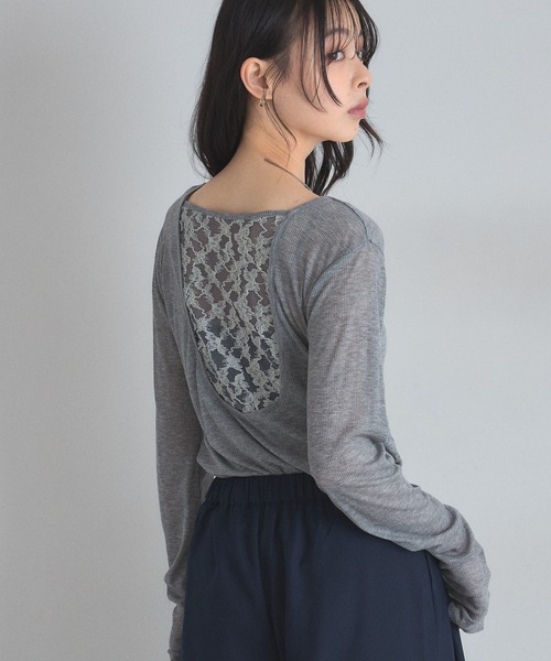 &. NOSTALGIA(アンドドットノスタルジア)の「バックレース切替シアートップス(Tシャツ/カットソー・レディース・オフホワイト/ブラック/グレー・FREE)」の11枚目の写真