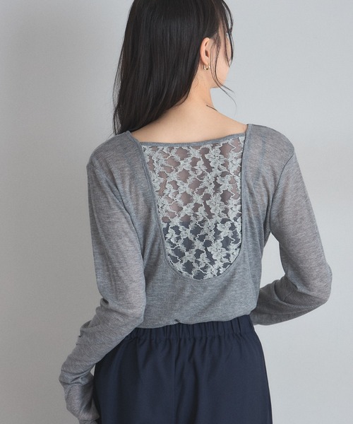&. NOSTALGIA(アンドドットノスタルジア)の「バックレース切替シアートップス(Tシャツ/カットソー・レディース・オフホワイト/ブラック/グレー・FREE)」の12枚目の写真