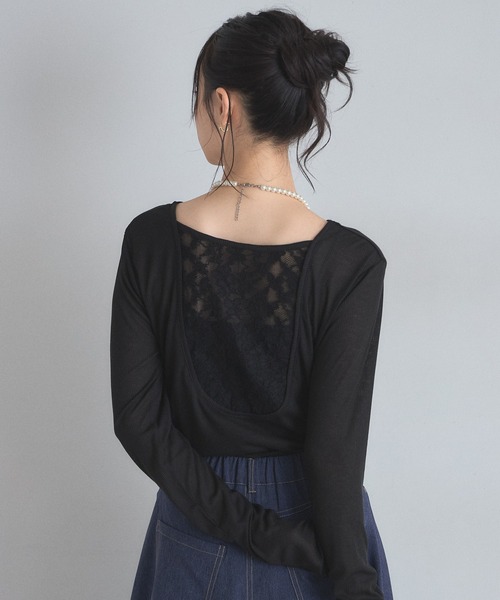 &. NOSTALGIA(アンドドットノスタルジア)の「バックレース切替シアートップス(Tシャツ/カットソー・レディース・オフホワイト/ブラック/グレー・FREE)」の17枚目の写真