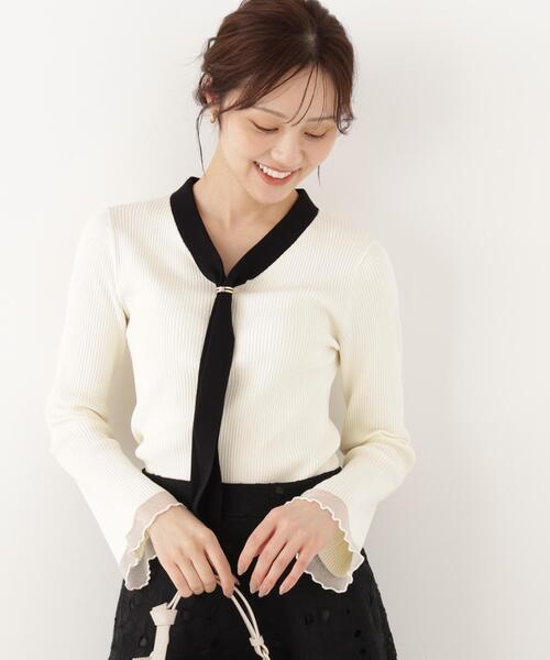 PROPORTION BODY DRESSING(プロポーションボディドレッシング)の「タイ付き部分シアーニット / 1216270900(ニット/セーター・レディース・ホワイト系その他/ブラック/ピンク・MEDIUM/SMALL)」の2枚目の写真
