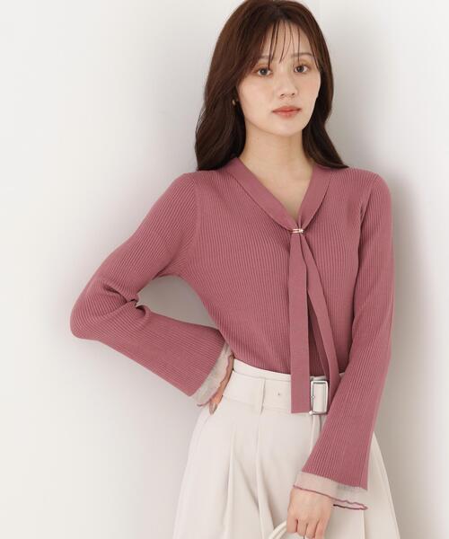 PROPORTION BODY DRESSING(プロポーションボディドレッシング)の「タイ付き部分シアーニット / 1216270900(ニット/セーター・レディース・ホワイト系その他/ブラック/ピンク・MEDIUM/SMALL)」の1枚目の写真