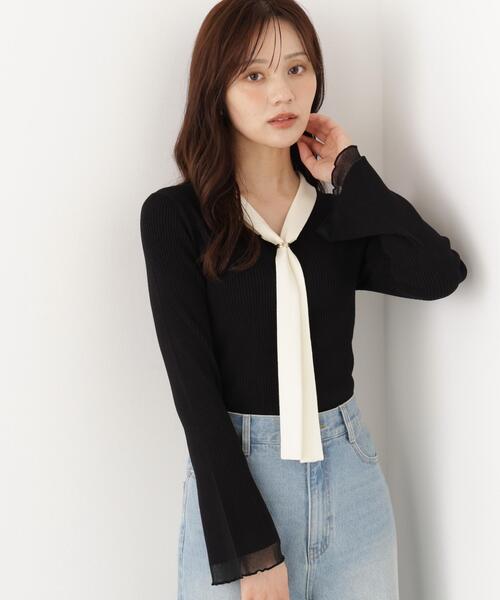 PROPORTION BODY DRESSING(プロポーションボディドレッシング)の「タイ付き部分シアーニット / 1216270900(ニット/セーター・レディース・ホワイト系その他/ブラック/ピンク・MEDIUM/SMALL)」の3枚目の写真