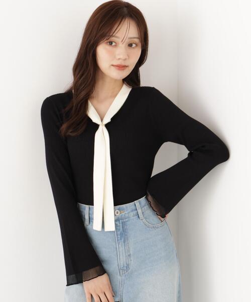 PROPORTION BODY DRESSING(プロポーションボディドレッシング)の「タイ付き部分シアーニット / 1216270900(ニット/セーター・レディース・ホワイト系その他/ブラック/ピンク・MEDIUM/SMALL)」の4枚目の写真