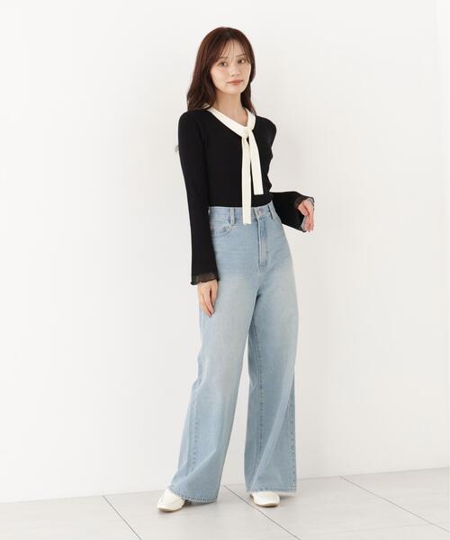 PROPORTION BODY DRESSING(プロポーションボディドレッシング)の「タイ付き部分シアーニット / 1216270900(ニット/セーター・レディース・ホワイト系その他/ブラック/ピンク・MEDIUM/SMALL)」の6枚目の写真