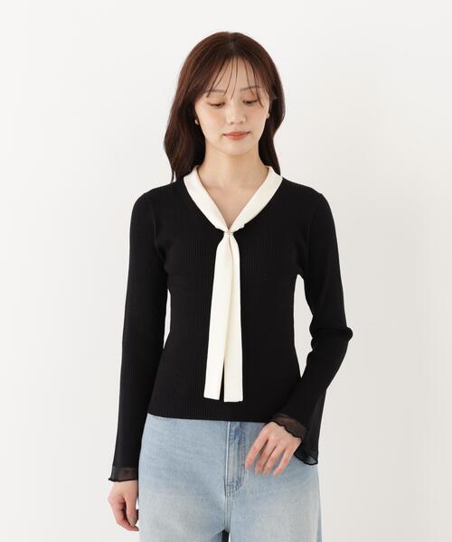PROPORTION BODY DRESSING(プロポーションボディドレッシング)の「タイ付き部分シアーニット / 1216270900(ニット/セーター・レディース・ホワイト系その他/ブラック/ピンク・MEDIUM/SMALL)」の8枚目の写真
