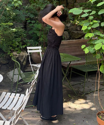 SHIRRING SLEEVELESS LONG DRESS_BLACK