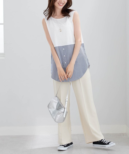 BELLUNA PLUS（ベルーナ）の「ジョーゼット素材ワイドパンツ６２丈（その他パンツ・レディース・ブラック/アイボリー/グリーン/レッド・SMALL/MEDIUM/LARGE/X-LARGE）」の6枚目の写真