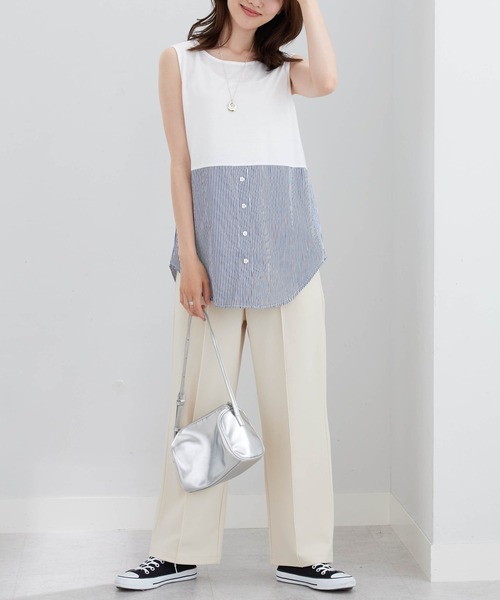 BELLUNA PLUS（ベルーナ）の「ジョーゼット素材ワイドパンツ６２丈（その他パンツ・レディース・ブラック/アイボリー/グリーン/レッド・SMALL/MEDIUM/LARGE/X-LARGE）」の7枚目の写真