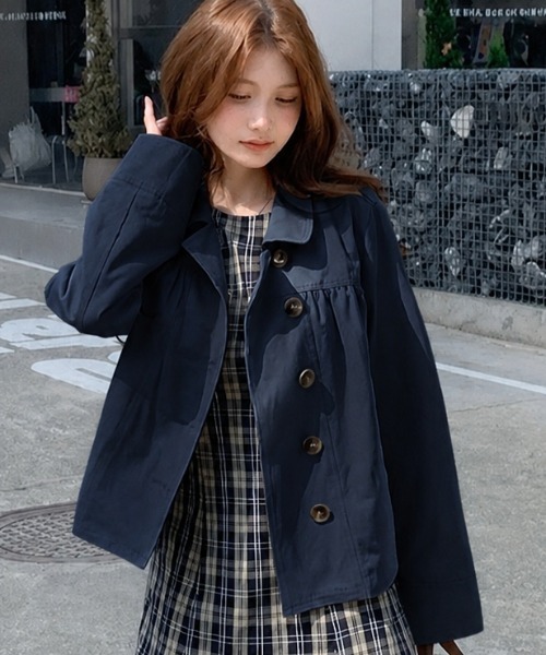 Sibra(シブラ)の「韓国風レトロガーリー ギャザーデザインルーズジャケット/ライトアウター(その他アウター・レディース・ベージュ/ネイビー/ピンク/アイボリー・M)」の3枚目の写真