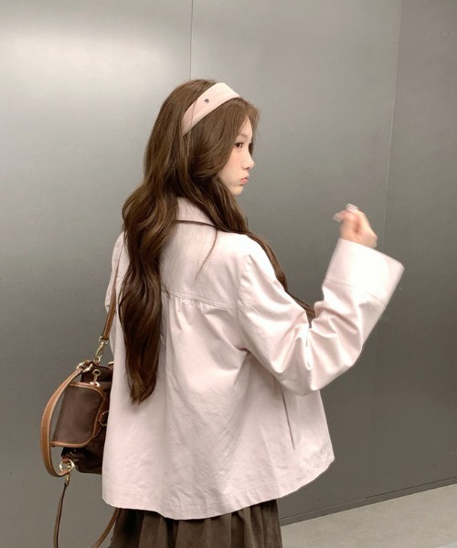 Sibra(シブラ)の「韓国風レトロガーリー ギャザーデザインルーズジャケット/ライトアウター(その他アウター・レディース・ベージュ/ネイビー/ピンク/アイボリー・M)」の11枚目の写真
